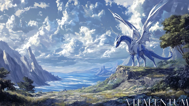 Skycrest dragon scouting a storm-bright sapphire coastline.