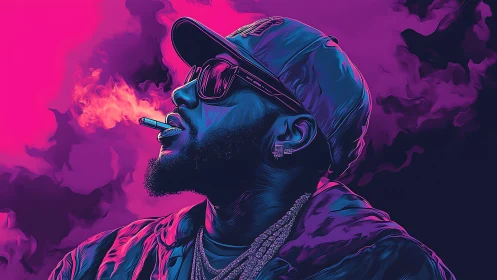 Neon smoke king in electric pink and midnight blue haze.