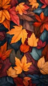 Overlapping autumn maple leaves form dense colorful pattern