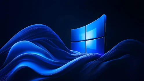 Futuristic Windows Logo with Flowing Blue Waves, Digital Art Style.
