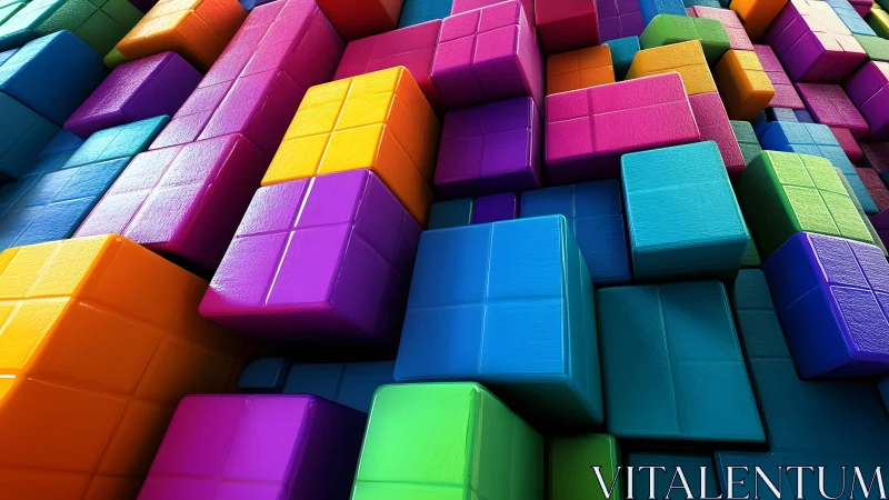 High-gloss extruded color blocks with grid-panel subdivision