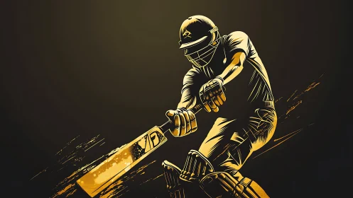 Dynamic cricket batsman silhouette in gold vector motion art