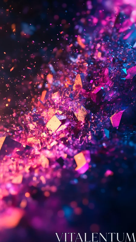 Neon crystal shards explode through dark cosmic void