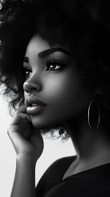 Side-profile portrait shows woman in grayscale digital rendering