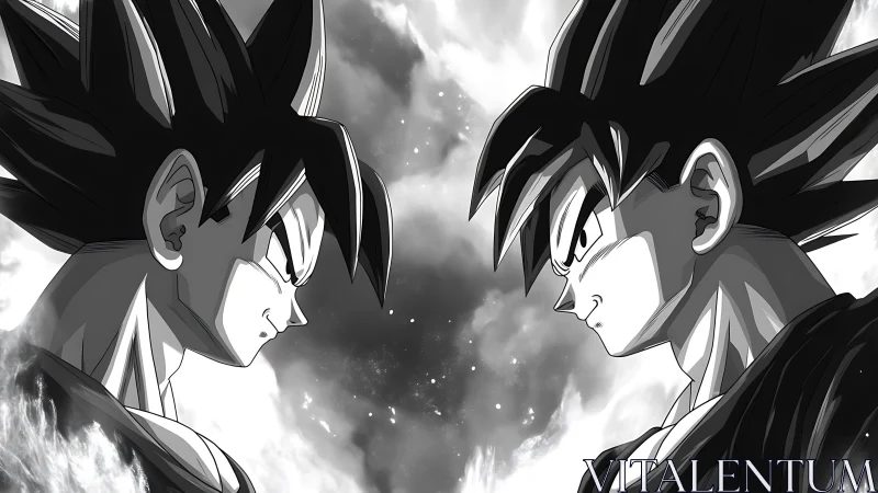 High-contrast dual anime portraits in mirrored confrontational profile