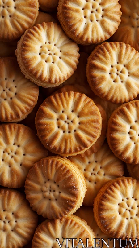 Golden Butter Cookies with Decorative Pattern Arrangement.