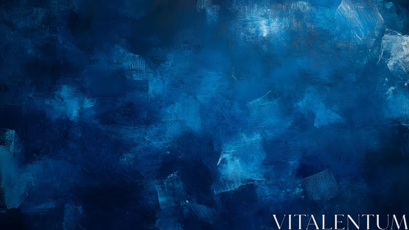 Deep blue abstract textured painting with expressive brushstrokes.