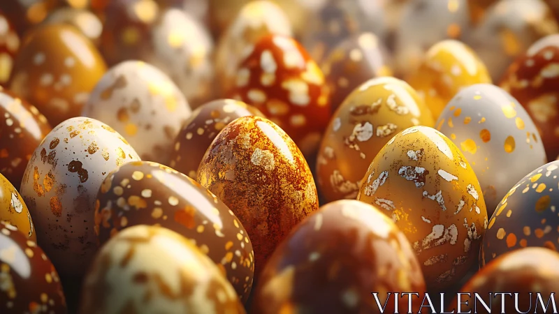 Golden speckled eggs glowing in soft, cozy morning light.