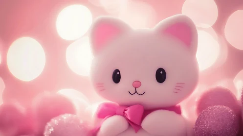 Sweet Pink Kitten Friend Surrounded by Glowing Bokeh