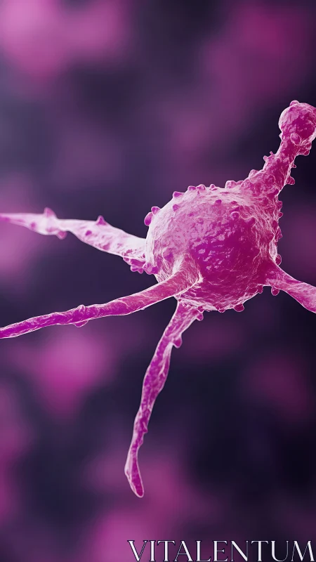 Graceful pink cell drifting through a dreamy micro world.