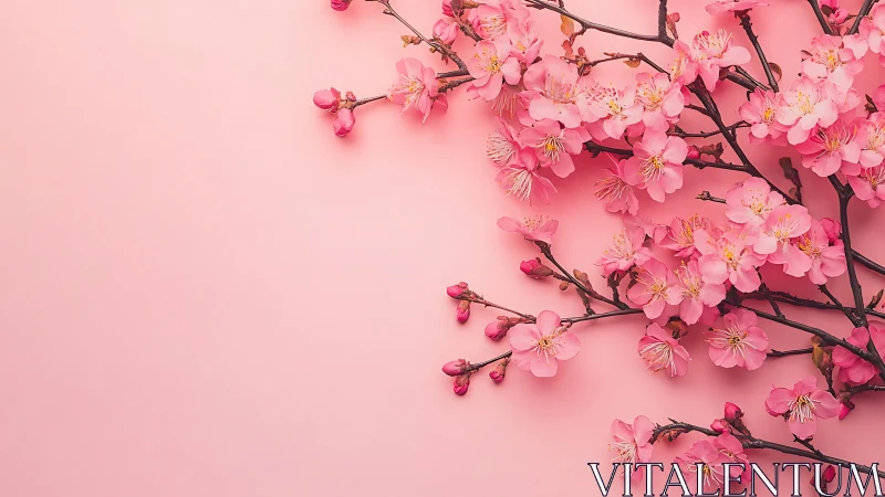 Cherry Blossom Branches Against Soft Pink Background