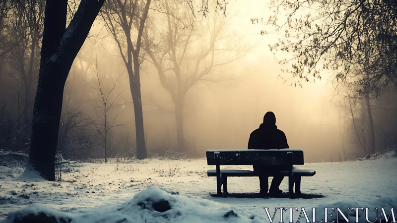 Solitary winter dreamer listens to the forest breathe quietly