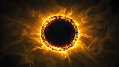 High-contrast solar eclipse ring with turbulent procedural corona