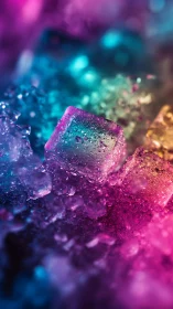 Macro ice crystals under vivid RGB lighting reveal surface microtexture