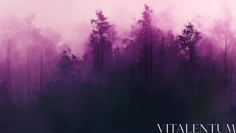 Mystical Forest Emerges Through Ethereal Purple Mist