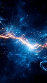 Electric plasma filament across deep blue abstract field.