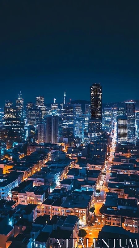 Midnight city glow where quiet streets meet neon skies.