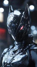 Chrome night-stalker android with molten feline armor gaze.