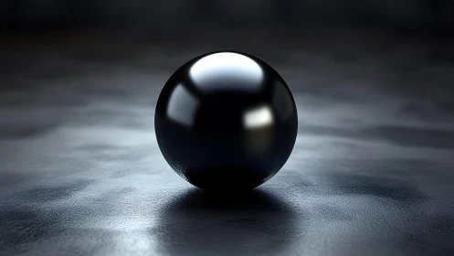 3D metallic sphere on textured ground, minimalist lighting study.