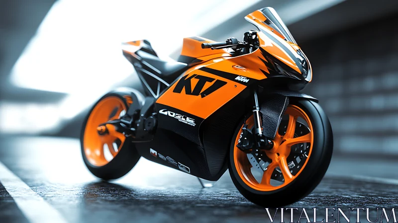 Orange KTM sport motorcycle rendered in glossy 3D detail.