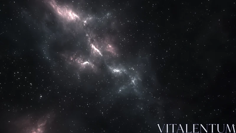 Stellar nebula corridor with diffuse pink ionized gas field.