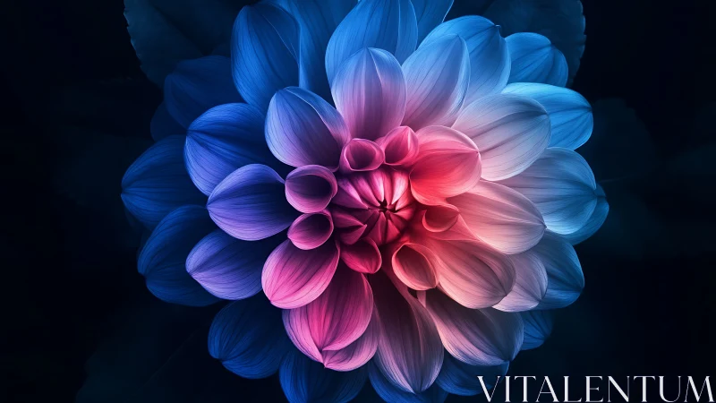 Neon Dahlia Bloom with Gradient Pink-Blue Petals.