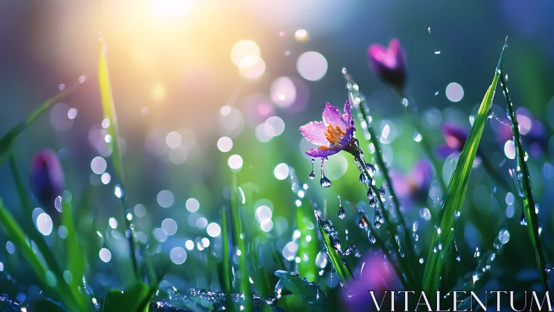 Macro Depth-of-Field Morning Glory Blooms with Dew Droplets and Bokeh Light