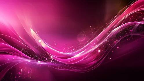 Luminescent magenta light waves arc across a deep digital field