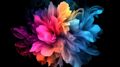 Vibrant multicolor bloom erupts over deep black void.
