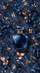 Midnight glass perfume nestles in a tapestry of blue berries