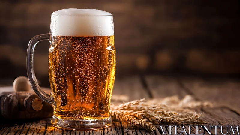 Draft lager in dimpled glass mug on rustic brewhouse table