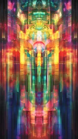 Chromatic cathedral of refracted light in vertical symmetry.
