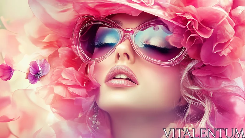 Dreamy pink fashion portrait glows in soft floral glamour