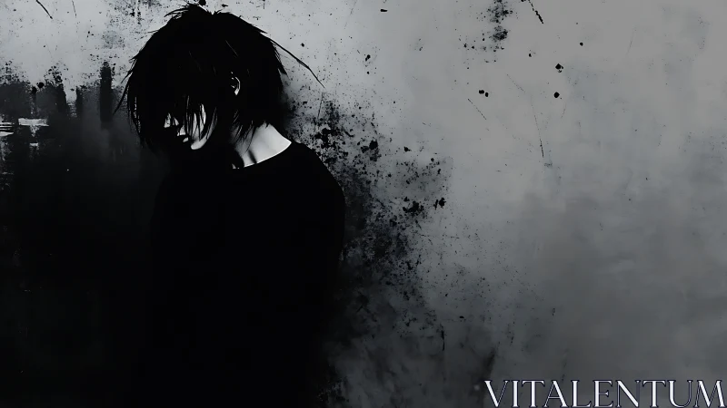 Solitary figure dissolves into abstract monochrome particles