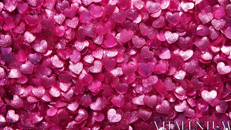 Closeup of dense pile of shiny pink heart confetti.