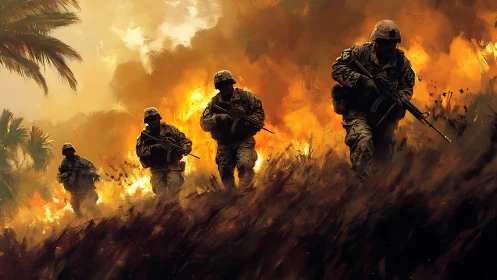Soldiers Emerge Through Inferno in Desert Breach.
