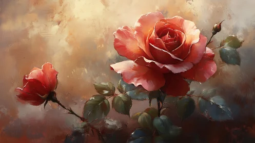 Crimson roses rendered in expressive digital brushwork.