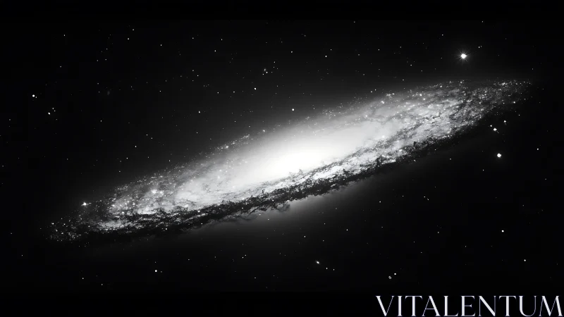 Gently glowing spiral galaxy drifts through a calm starfield