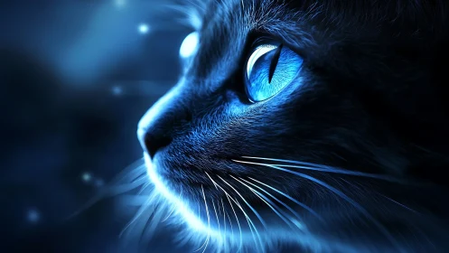 Luminous Gaze: Electric Blue Eyes Pierce the Nocturnal Veil.