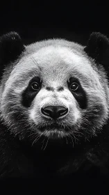 Monochrome frontal panda portrait with hyperreal fur detail