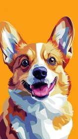 Vibrant corgi portrait in bold geometric color blocks.