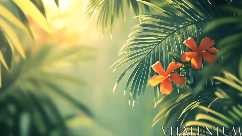 Backlit tropical frangipani rendered with shallow depth of field