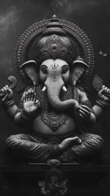 Moonlit Ganesha in shadowed silver, radiating quiet power.
