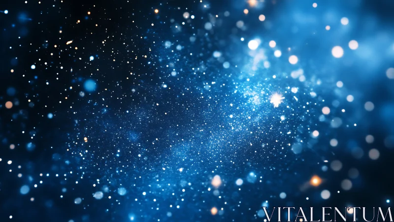 Stellar blue bokeh field with drifting cosmic light points.