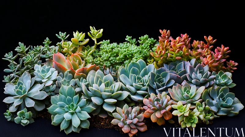 Colorful succulent garden basking in gentle, cozy light.