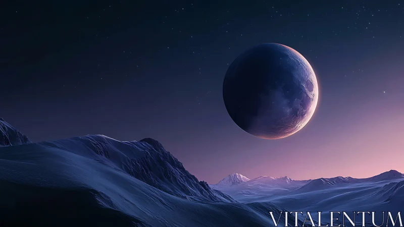 Lunar terminator above glacial exoplanetary ridge system.