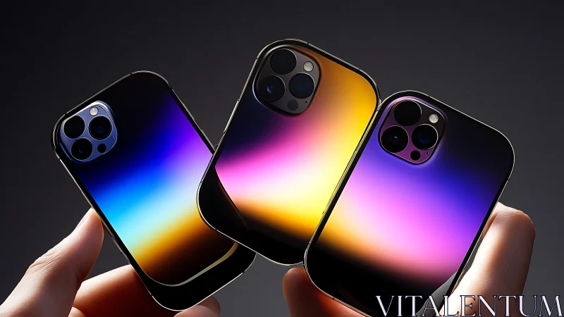Chromatic Trio Dances: Three Gradient Smartphones Shimmer in Luminous Perfection