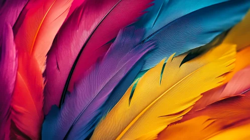 Multicolored bird feathers in close abstract arrangement.