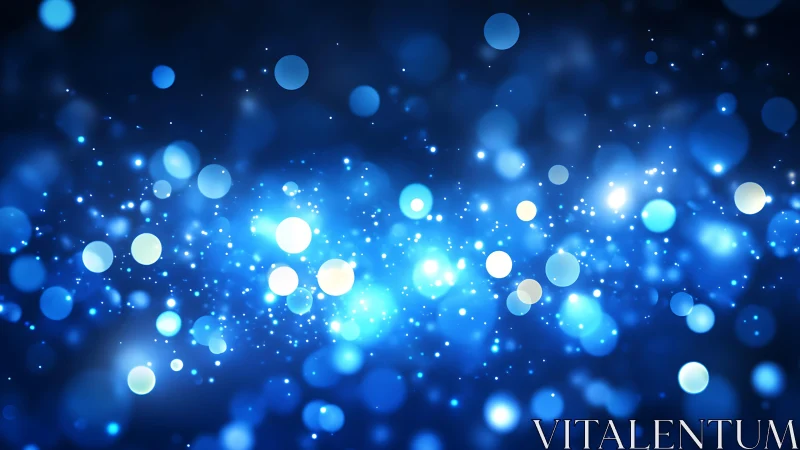 Abstract blue bokeh lights background with glowing particles.