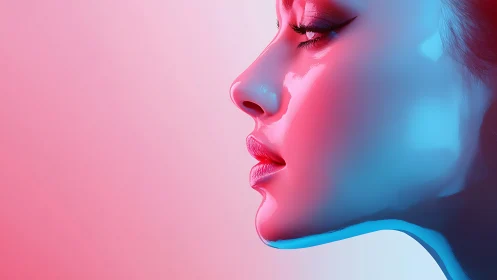 Luminous profile glows in soft neon pink and blue light